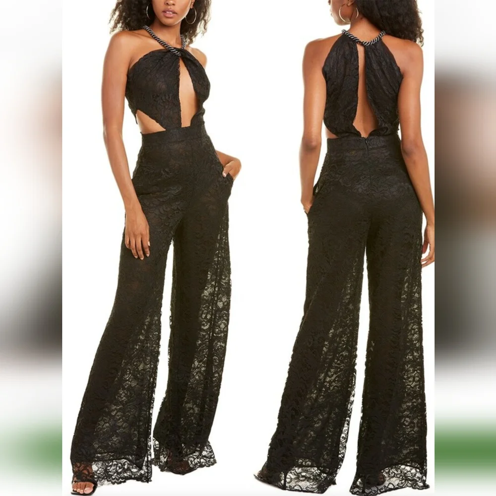 Dundas Revolve Vogue Black lace cut out jumpsuit - Picture 1 of 8